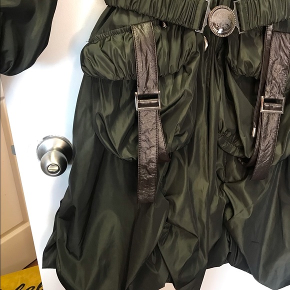 PINK MARTINI Abi Coat green metallic knit sleeves removable hood ruffle coat - Picture 5 of 17